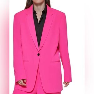 Dkny women notch lapel long sleeve crepe boyfriend blazer in hot pink